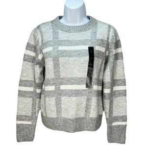 Banana Republic Women’s Small Gray Plaid Crewneck Sweater Soft Knit Pullover‎